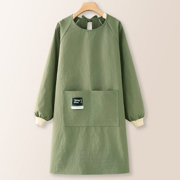 Cotton Linen Apron - Women's Long Sleeve Apron for Cooking, Gardening, Painting, Baking & Housework- green