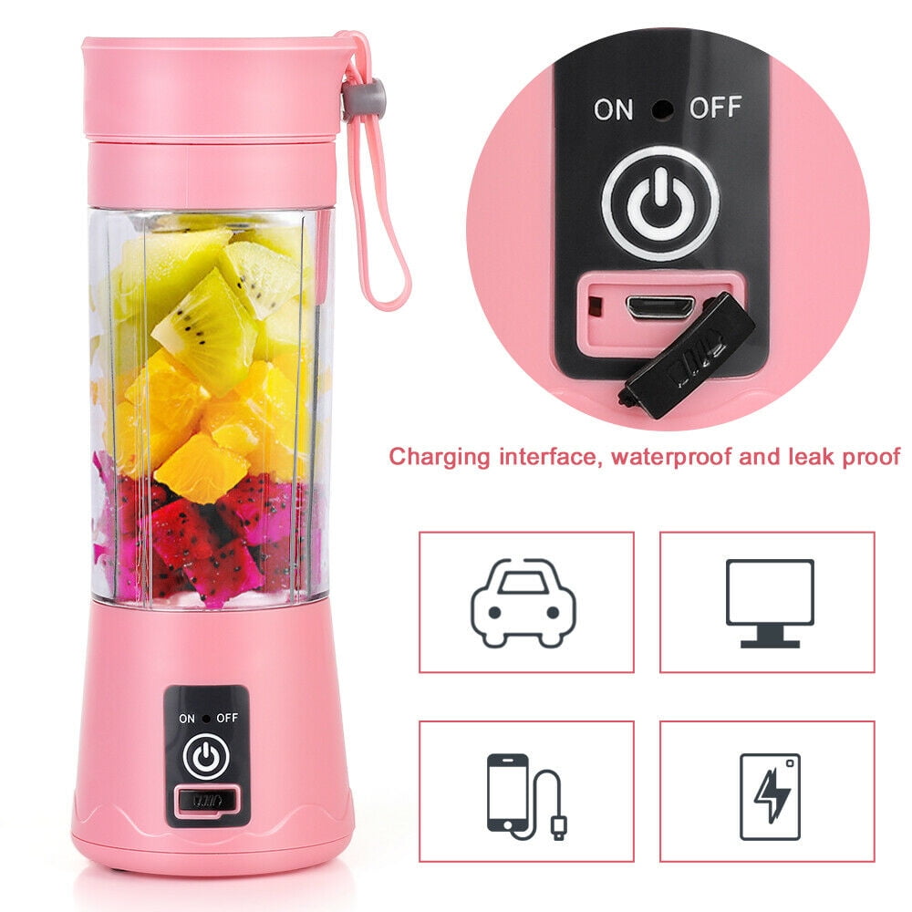 Fresh Juice - Smoothie Maker mixeur 350ml portable blender avec station de  charge à induction USB - Rose