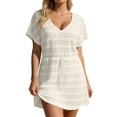 thumbnail image 2 of Swimsuit Coverup for Women Short Sleeve V Neck Lace Eyelet A Line Mini Dress Beach Cover Up Bathing Suit Dress, 2 of 5