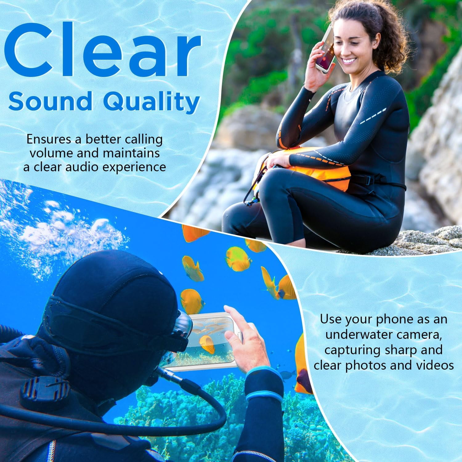 KOMI Waterproof Phone Case,Universal Self-Check Function Underwater Pouch Dry Bag Beach Travel Essentials Tech Gadgets for iPhone 15 14 13 11 12/Samsung S24/LG,Google/Xiaomi/Motorola_White