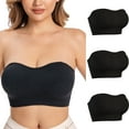 thumbnail image 2 of LYEAA Seamless Bras for Women Pack of 3 Wireless Plus Size Padded Strapless Convertible Stretch Push Up Bandeau Solid Invisible Support Clear Strap Breathable Comfortable Soft Everyday Bra Black S, 2 of 7