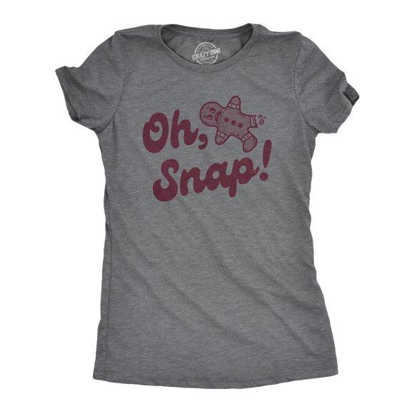 Womens Oh Snap T Shirt Funny Xmas Gingerbread Cookie Broken Leg Tee for Ladies (Dark Heather Grey - SNAP) - 3XL