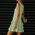 thumbnail image 6 of Women's Summer Dresses V Neck Sleeveless Linen Mini Dress with Tiered Ruffle Hem Going Out Party Outwear Dress Green XL, 6 of 7