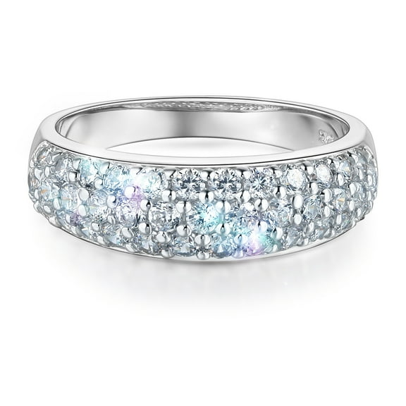 Wellingsale Ladies Solid 14k White Gold Polished CZ Cubic Zirconia Pave Wedding Band - Size 4