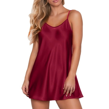 

FASHIONWT Women Spaghetti Slip Dress For Nightwear Sexy V-Neck Suspender Backless Unlined Babydoll Pajama