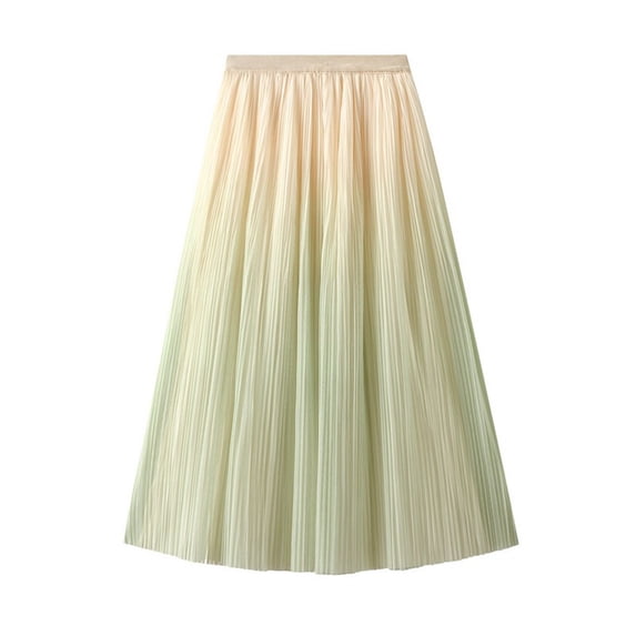 Women's Summer Skirts Elegant Flowing Skirt with Pleated Design and Gradient Color Long Skirt Featuring Side Slit for Casual Wear and Comfortable Stretchy Green One Size