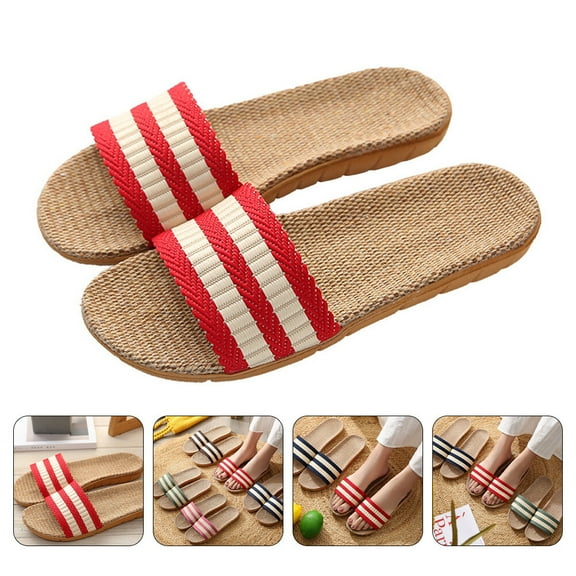 TABLZONE Breathable Red Linen Summer Slippers for Couples Non-Slip Home Wear