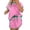 Pink, variant on Women's 2 Piece Set, Drop Shoulder T-Shirt and Skort with Built-in Shorts, Color Block Casual Outfit, Athletic Skort Set for Summer Loungewear, Beach Vacation, Travel and Daily Wear-Pink