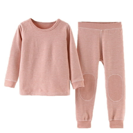 

Zlekejiko Toddler Kids Boys Girls Winter Long Sleeve Stripe Warm Thick Pajamas Underwear Tops Pants 2PCS Outfits Clothes Set