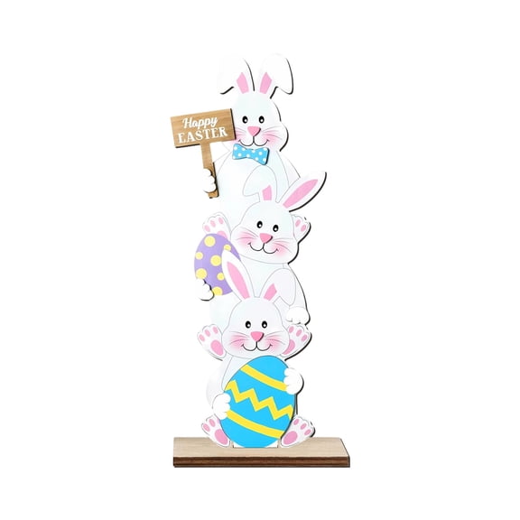 Wooden Easter Stacked Tabletop Decor, Bunny & Chick Figurines for Living Room Bedroom Shelf Easter Decor