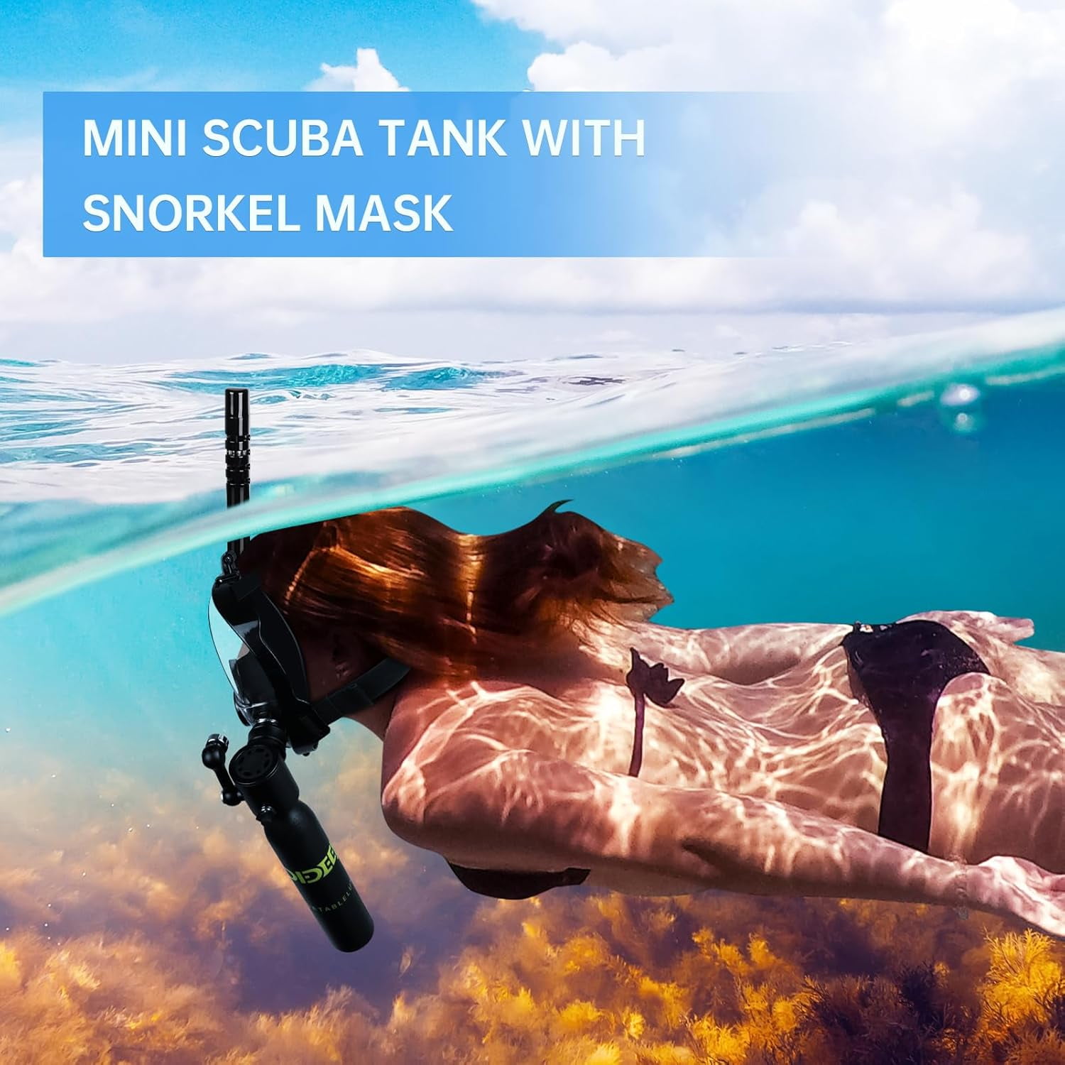 0.5L Scuba Diving Tank with Full Face Snorkel Mask, Support About 7-10 Minutes, Lung Tank Sub Mask for Snorkeling, Underwater Exploration