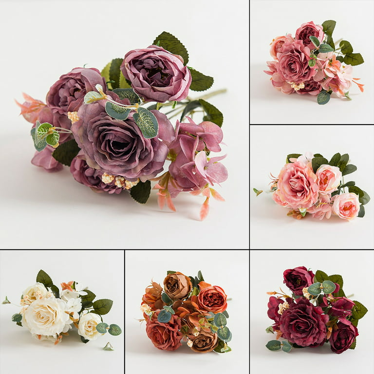 Artificial Flowers Vintage Rose Bouquet Silk Peony Hydrangea Holding Bride  Fake Flower Home Wedding Decoration Accessories 
