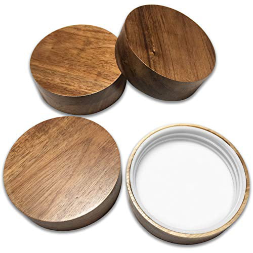 Kitchen Charisma Mason Jar Wooden Lids for Ball With 2 Reusable Stainless Steel Drinking Straws Canning Jar Lids 2 Lids Wide Mouth 3.25 in Jar Opening Acacia Wood Drink Lids for Ball Jars 