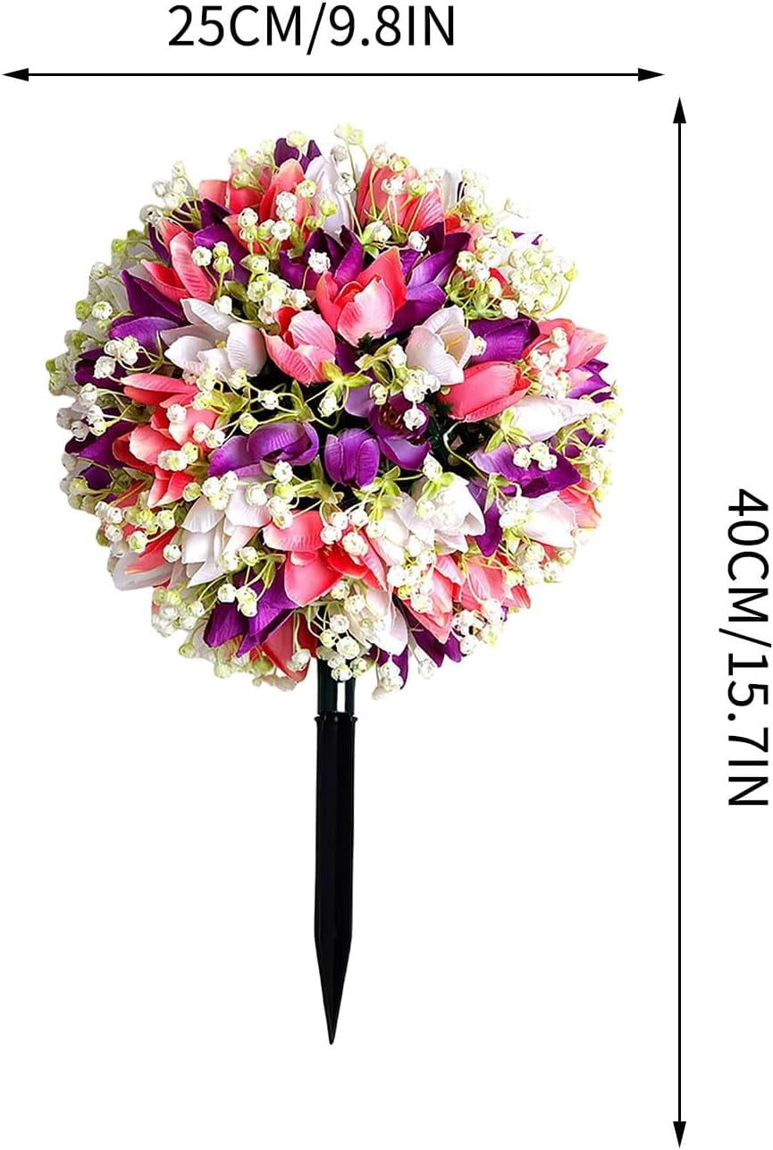 Artificial Tulips Topiary Balls Trees for Outdoor Fake Colorful Tulips with Ground Spike UV Resistant Faux Evergreen Plants with Leaves and Wildflowers for Porch Patio Decor (#5, 9.8 × 15.7INCH)