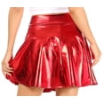 thumbnail image 2 of Sakkas Womens Liquid Metallic Stretchy Flared Sporty Mini Skater Skirt USA Made - Red - Medium, 2 of 5
