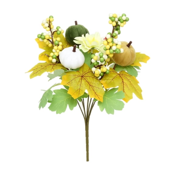 Artificial Flower Pumpkin Picks for Halloween Decoration, 11.8in Autumn Harvest Floral Stems, Decorative Vase Fillers for Home Party Table Centerpiece DIY Yellow Green
