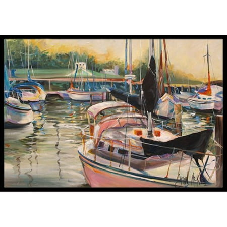 Caroline's Treasures Black Sails Sailboat Doormat
