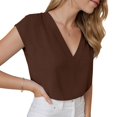 thumbnail image 2 of GEWSEY Women Tops Cap Sleeve Textured Dressy Casual V Neck Shirts 2025 Summer Business Work Blouses Outfits (Brown, L), 2 of 8
