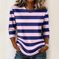 thumbnail image 2 of JULMCOMO Shirts for Women Striped Crew Neck 3/4 Sleeve Trendy Loose Fit T Shirts Color Block Casual Comfy Tunic Tops Light pink S, 2 of 6