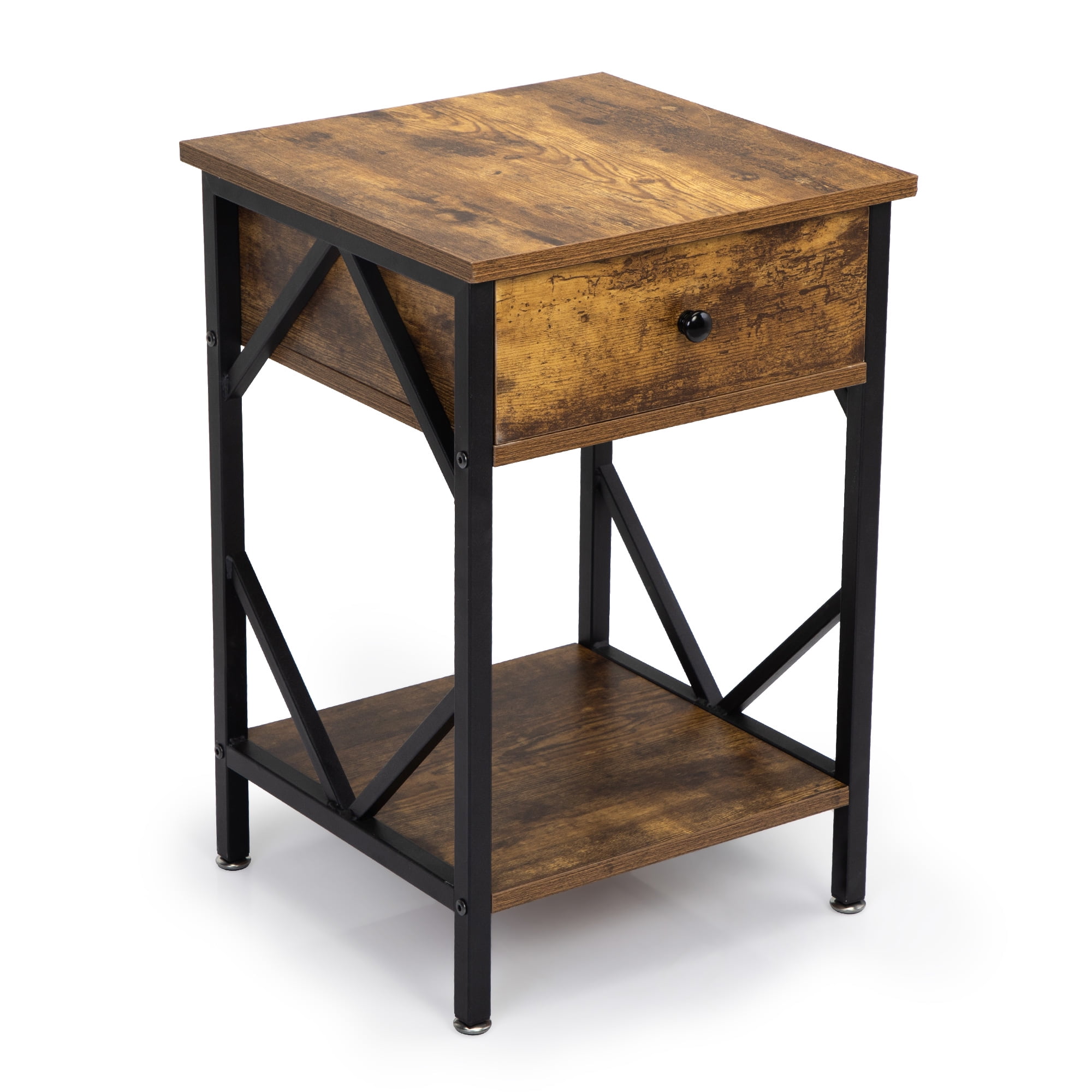 Kadyn Set of 2 Nightstand for Closet, Industrial End Table with Drawer for Sofa Couch, Storage Shelf and Metal Frame for Living Room, Rustic Brown Kadyn Set of 2 Nightstand for Closet, Industrial End Table with Drawer for Sofa Couch, Storage Shelf and Metal Frame for Living Room, Rustic Brown