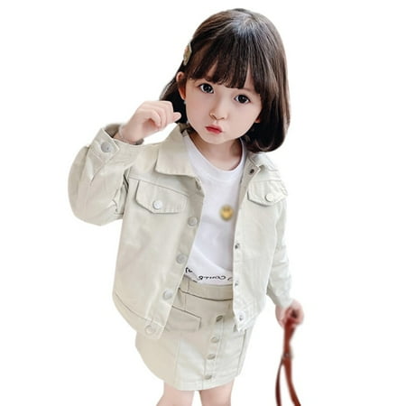

Bullpiano 2Pcs Kids Girls Denim Jacket+Mini Skirt Outfit Set Children Casual Long Sleeve Top+A Line Skirt 3-8T