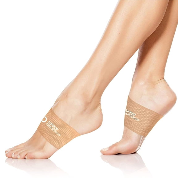 Copper Compression Arch Support Sleeves. Targeted Compression for Plantar Fasciitis Symptoms, Pain, Flat Feet & High Arches. Breathable Support for Men & Women - Nude