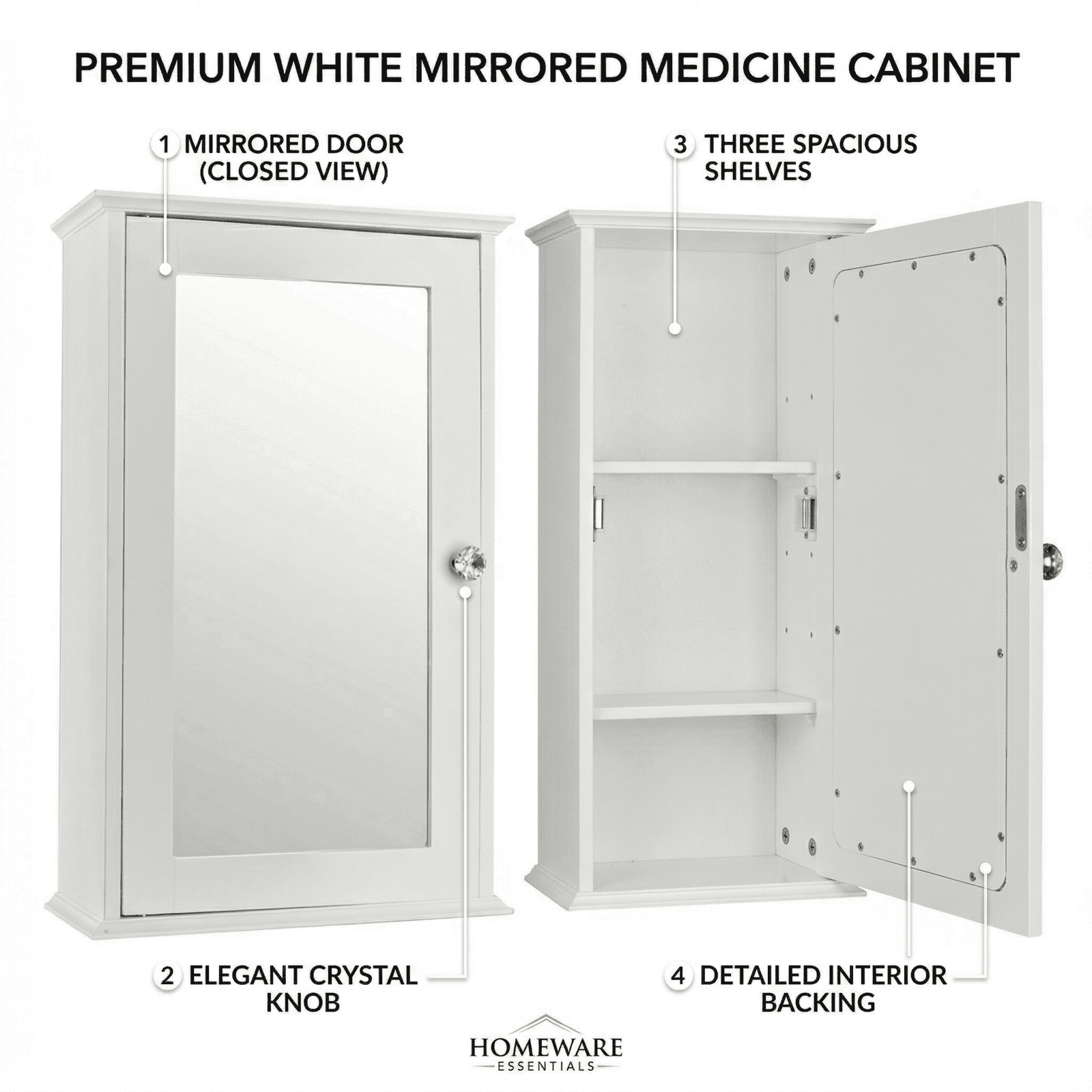 COTINSE White Bathroom Wall Cabinet with Mirror Door, Small Medicine Cabinet & Wall-Mounted Storage Organizer for Skincare & Toiletries