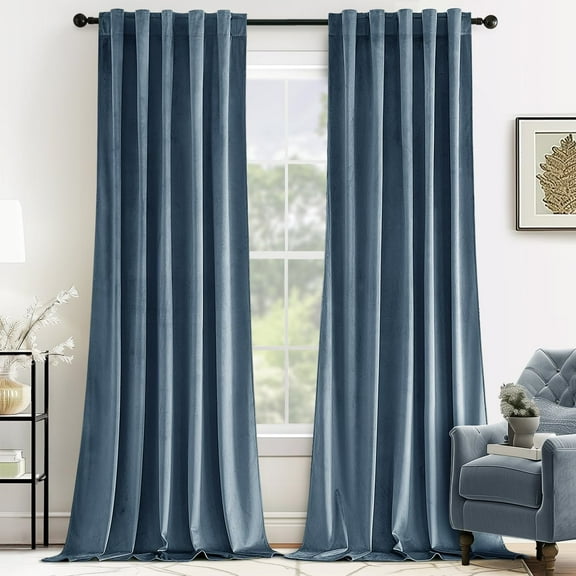 Velvet Curtains 84 inches - Luxury Blackout Curtains for Bedroom Living Room Super Soft Light Blue Thermal Insulated Dusty Blue Window Drapes Back Tab, Stone Blue, W52 x L84 inches, 2 Panels