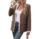 thumbnail image 2 of Blazer Informal Elegante de Larga con Solapa y Encaje para Mujer, Chaqueta de Oficina con Abertura Frontal Marrón XL, 2 of 10