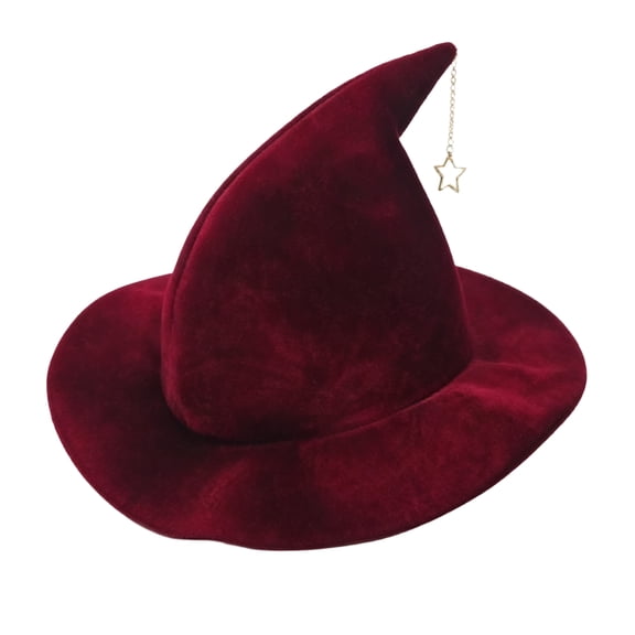 Women Witch Hat for Halloween Wool Hats Wide Brim Spire Knitted Cap Party and Daily, Red