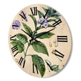 thumbnail image 3 of Designart 'Purple Sesame Flowers WIth Green Leaves On White' Traditional Wood Wall Clock, 3 of 5