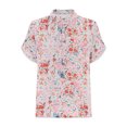 thumbnail image 4 of Womens Tops Summer Casual Blouses Floral Print Short Sleeve Half Button V Neck Shirts Pink,M, 4 of 5