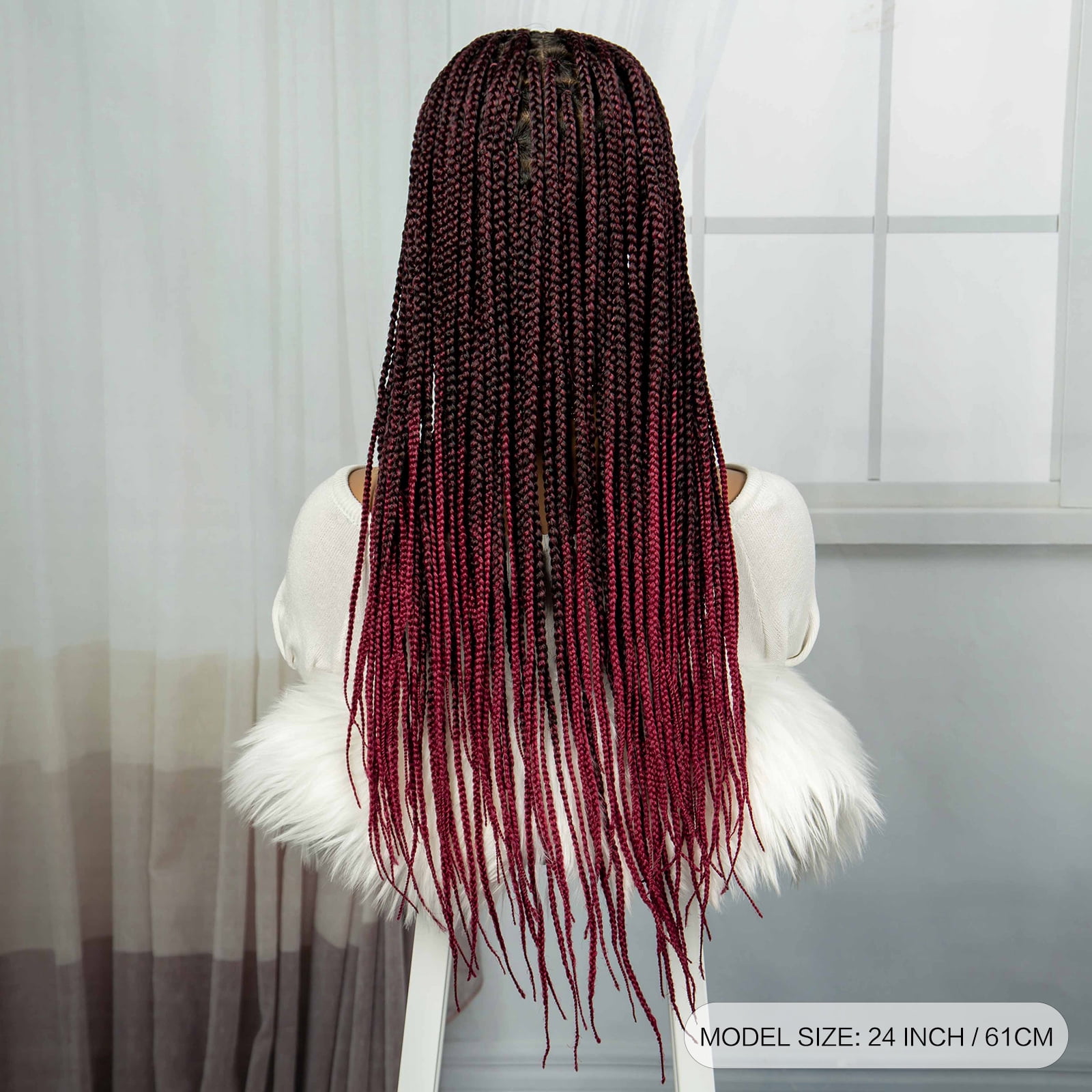 Braided Wigs for Black Women Synthetic Full Lace Front Wigs Square Knotless Box Braided Wigs Lightweight Cornrow Braid Braiding Hair Wigs (1B/BUG Color)
