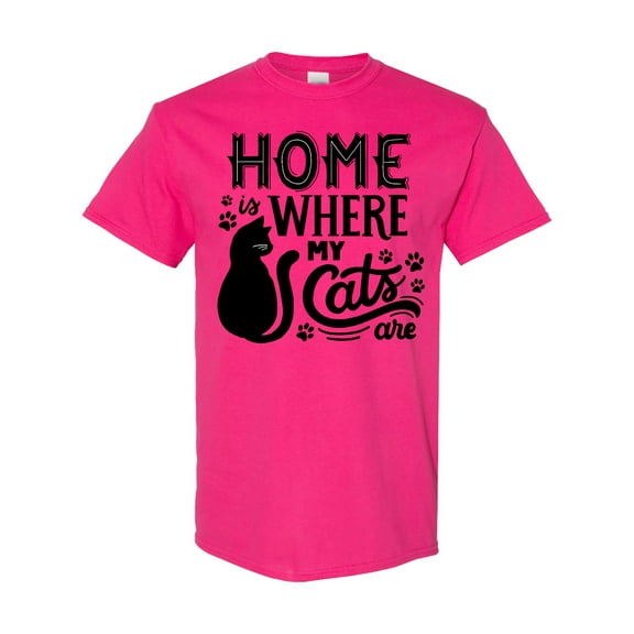 Inktastic Home is Where My Cats Are with Cat Illustration and Pawprints T-Shirt