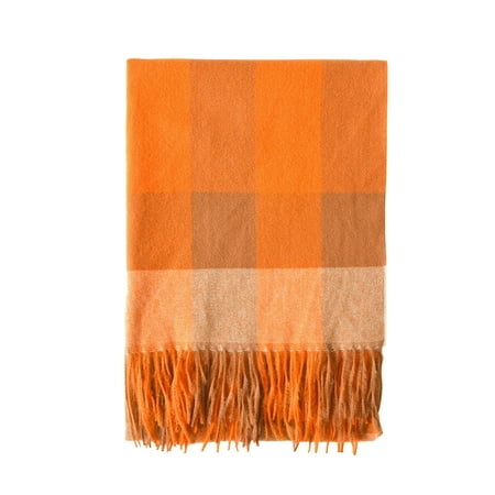 

Dadaria Blanket Scarf Women Fall Winter Scarf Classic Tassel Plaid Scarf Warm Soft Chunky Large Blanket Wrap Shawl Scarves Orange One Size Women