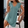 thumbnail image 4 of Vestido Tipo Chaleco Holgado con Escote en V Profundo y Mangas de Plisadas para Mujer, Azul , Talla XL, 4 of 6