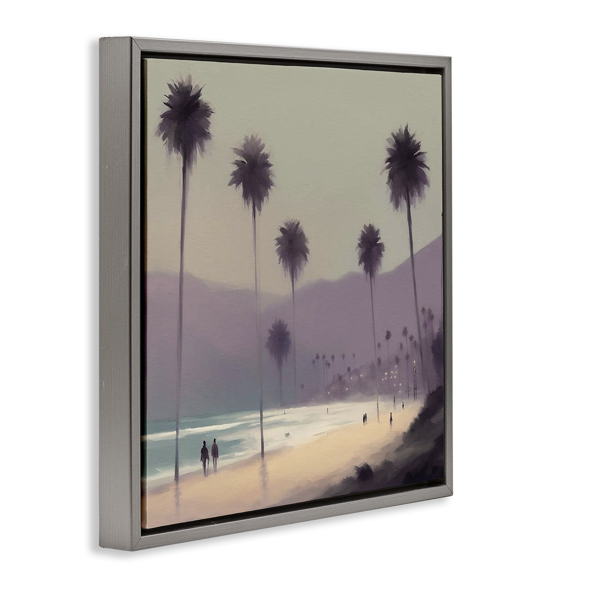 Stupell Industries Looming Palms Beach Landscape & Nature Painting Gray Floater Framed Canvas Art Print Wall Art, 18 x 18