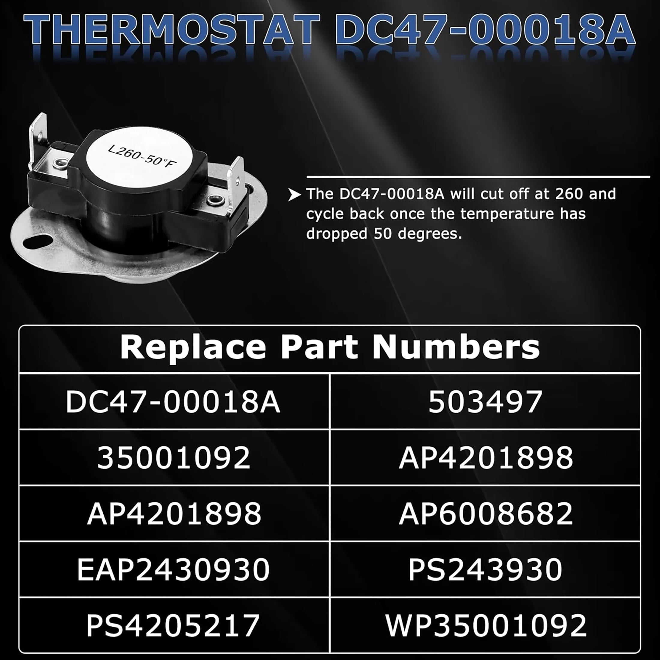 Heating Element DC47-00019A Compatible with Samsung Dryer, dv42h5000ew/a3 dv45h7000ew/a2 Dryer Parts, DC47-00018A Thermostat DC47-00016A DC32-00007A DC96-00887A Thermal Fuse