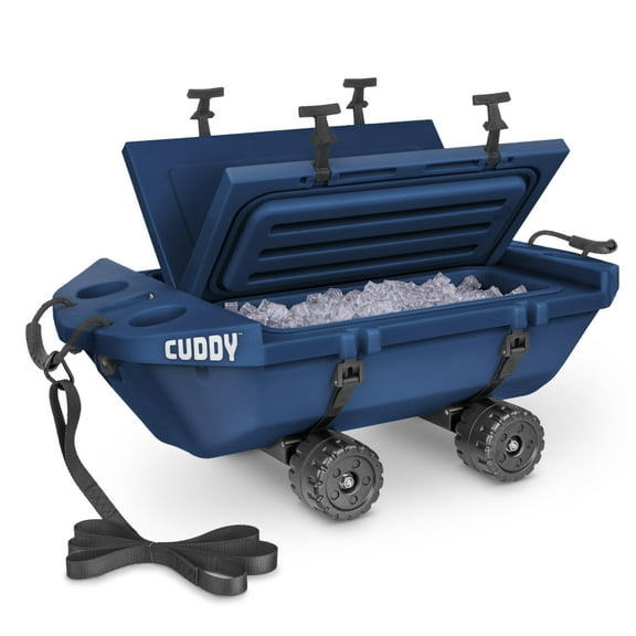 Cuddy 40 QT Floating Cooler and Dry Storage Vessel with Cuddy Crawler Wheel Kit - Navy