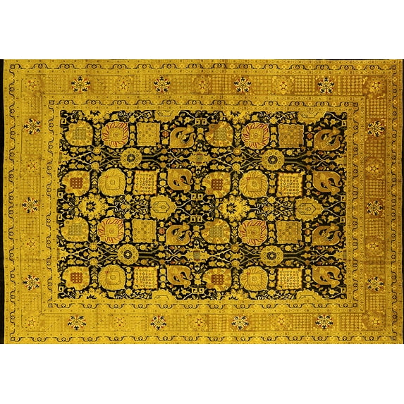 Ahgly Company Machine Washable Indoor Rectangle Oriental Yellow Industrial Area Rugs, 5' x 8'