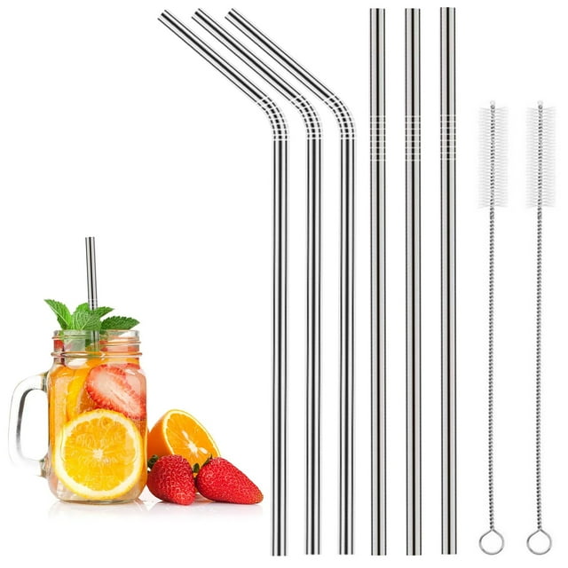 Pajitas de metal para exteriores, 12 pajitas reutilizables (6 rectas + 6 curvas), 21 cm, para beber, con 2 cepillos de limpieza y 1 bolsa de transporte portátil, para cócteles, leche,