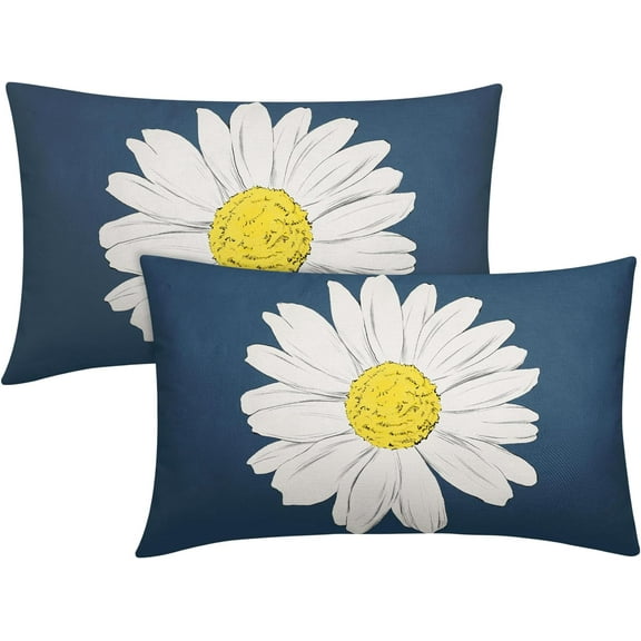 Daisy Flower Blue Lumbar Pillow Covers 12x20 Inch White Petal Floral Bloom Decorative Pillow Cases Spring Summer Seasonal Cushion Covers Farmhouse Home Decor for Porch Couch Outdoor Set of 2