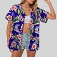 thumbnail image 2 of Pimfylm Hawaiian Shirts for Women Hawaii Tropical Button Down Tops Summer Beach Vacation Outfits Floral Short Sleeve Blouses Purple, S, 2 of 6