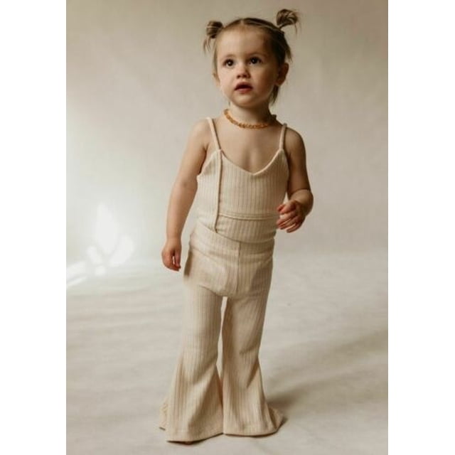2 Pcs Body Sans Manches pour Bébé Fille + Pantalons Évasés Longs