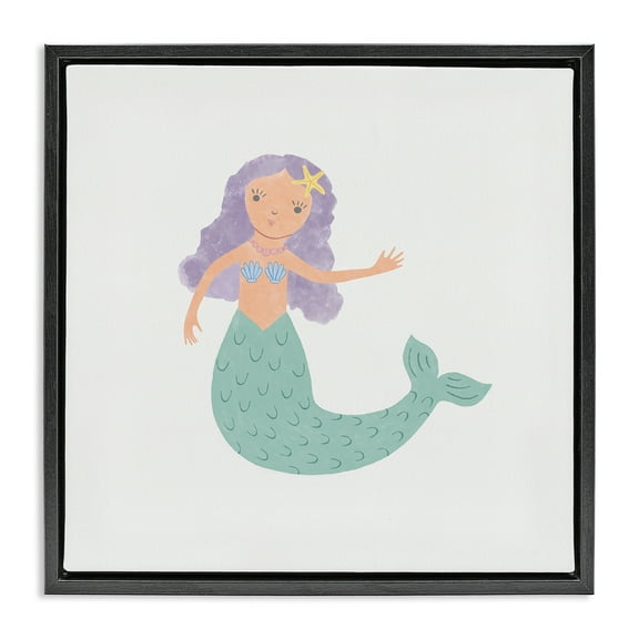 Stupell Industries Purple Hair Mermaid Fantasy & Sci-Fi Painting Black Floater Framed Canvas Art Print Wall Art, 18 x 18