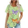 thumbnail image 2 of Odbmxy Tshirts Shirts for Women Summer Short Sleeve Womans Tops Leisure Comfortable Daily Dressy Butterfly Print Tops,Green M, 2 of 6