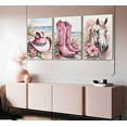 thumbnail image 3 of 3Pcs Coastal Western Cowgirl Canvas Wall art Pink Flower Boots Hat Horse Aesthetic Painting Pictures Wall Decor Southern Girl Trendy Preppy Posters Print Artwork for Girls Room Bedroom Dorm, 3 of 6