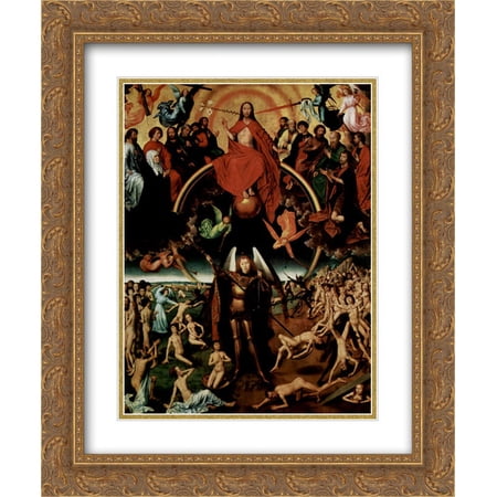 Hans Memling 2x Matted 20x24 Gold Ornate Framed Art Print 'The Last Judgment, triptych, central panel Maiestas Domini with Archangel Michael weighing the souls'