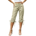 thumbnail image 4 of Hfnxid Women's Cargo Capris High Waisted Tie Side Capris Comfort Lightweight Cropped Trousers Casual Outdoor Pant with Pockets Beige XXL, 4 of 10