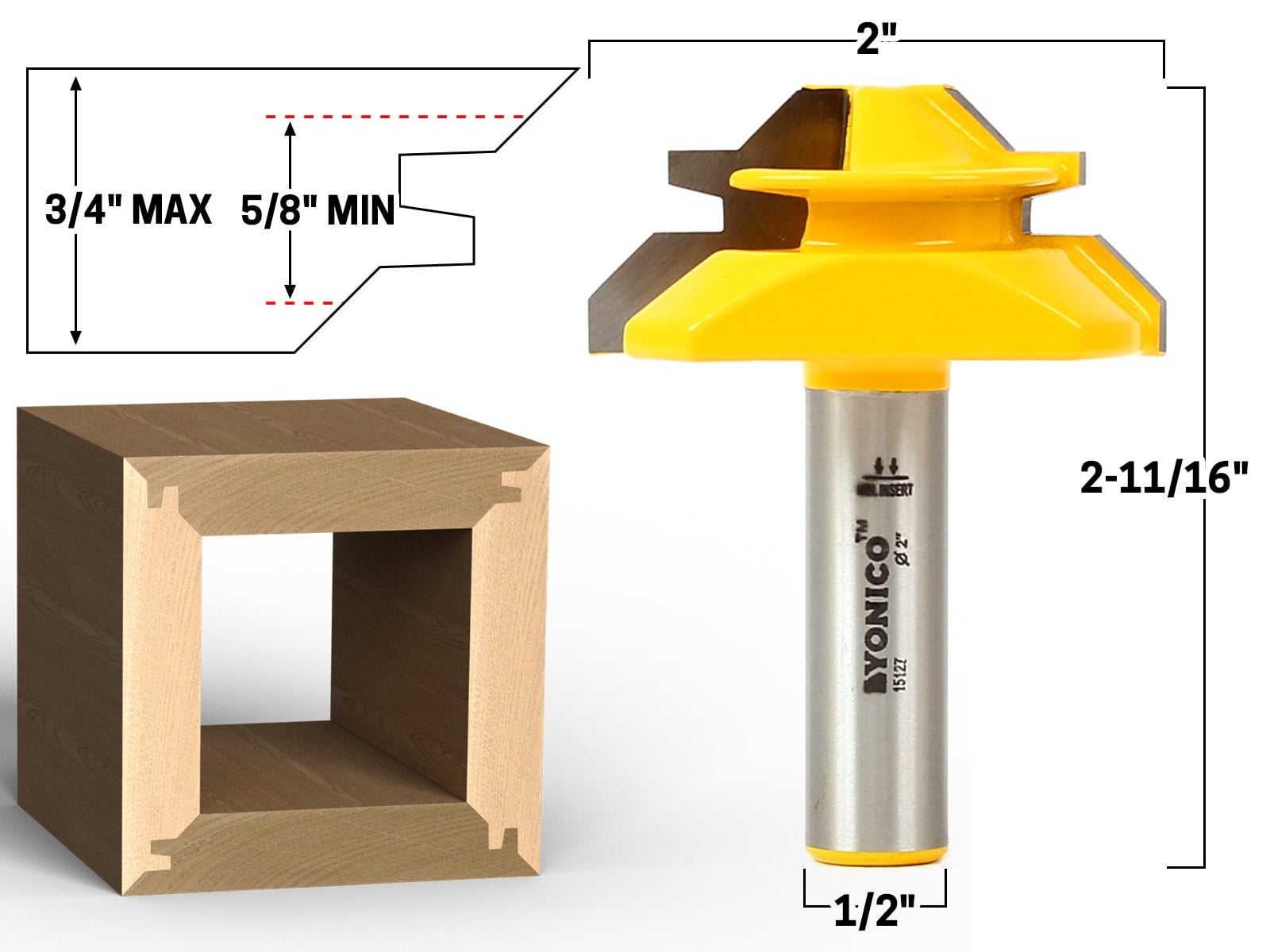 3/4" Stock 3 Bit Tongue & Groove Router Bit Set - 1/2" Shank - Yonico 15321